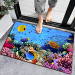 3D Povandeninis Žuvų Vonios Kilimėlis 4 Dydžiai Flanelinis Vir&scaron;us su Latekso Ta&scaron;keliais, Greitai Sugeriantis Durų Kilimėlis Du&scaron;o Įėjimui Miegamajam 40x60cm