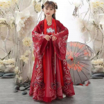 Kini&scaron;ka &bdquo;Hanfu&ldquo; raudona mergaiti&scaron;ka laisvalaikio suknelė 140