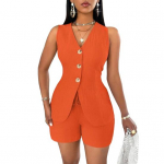 Moteri&scaron;ki vasariniai 2 dalių komplektai berankovė V formos i&scaron;kirptė užsegama sagomis liemenė vir&scaron;us &scaron;ortų rinkinys kasdienis ofiso damos verslo kostiumas S