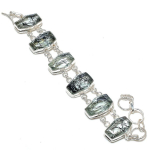 Natural Black Rutile Gemstone Handmade 925 Sterling Silver Bracelet 7-8 u8t79
