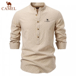 Camel 2025 m. pavasario/vasaros siuvinėta nauja didelė mar&scaron;kinių auk&scaron;tu kaklu vyrams vienspalvė kasdienė vyri&scaron;ka mar&scaron;kinių ilgomis rankovėmis S