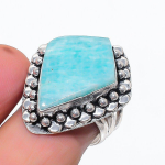 Natural Amazonite Gemstone 925 Sterling Silver Jewelry Ring Size 7.5 s2z75