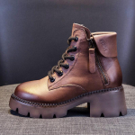 2024 Nauji Rudens Odiniai Platforminiai Batai Moterims Storu Padu Briti&scaron;ki Moteri&scaron;ki Batai Trumpi Batai Pavasario ir Rudens Užtrauktuku Batai 34 ruda