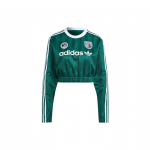 Adidas Originals Trefoil ilgomis rankovėmis trumpas mar&scaron;kinėlis raidės logotipas spausdinimas dryžuotas sujungtas sportiniai moteri&scaron;ki vir&scaron;utiniai drabužiai mi&scaron;ko žalias IR9803 XXS