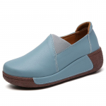 Moteri&scaron;kos Moteri&scaron;kos Natūralios Odinės Batai Platforma Plok&scaron;čias Loafers Slip On Korean Plus Size 41 42 Vulkanizuoti batai 38 dangaus mėlyna spalva