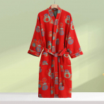 Gėlėtas medvilninės marlės kimono chalatas moterims, laisvas namų chalatas, miego drabužiai, pavasario vasaros naktiniai drabužiai M
