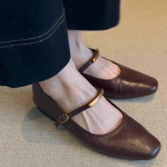 Mary Jane Bateliai Moteri&scaron;ki Natūrali Oda Naujo Stiliaus Prabangūs Baleto Bateliai Moterims Kvadratinė Nosytė Plok&scaron;ti Karvės Oda Moteri&scaron;ki Bateliai Zapatos Mujer 39 ruda