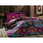 Parure de lit - 1 housse de couette 220 x 240 cm + 2 taies d'oreiller 60 x 60 cm - 100% coton renforc&eacute; - Fuchsia geltona