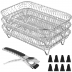 Oro keptuvės stovas &bdquo;Ninja Dual Basket&ldquo;, 3 sluoksnių, 304 nerūdijančio plieno, klojami &scaron;oninės mėsos stovai, priedai &bdquo;Ninja Double Drawer&ldquo;
