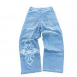 RogueWave Streetwear Džinsai Y2K Retro Hip Hop Siuvinėti Platūs Džinsai Retro Juodi Kelnės Vyrams Moterims Nauji Auk&scaron;tu Juosmeniu Plačių Kojų Kelnės S