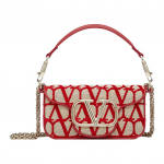 Valentino Loc&ograve; V logotipas Spausdintas mozaika Magnetinis užsegimas Ver&scaron;io odos Baguette krep&scaron;ys Ant peties Crossbody Rankinė Moteri&scaron;ki krep&scaron;iai Smėlio spalvos Raudona W0B0L97JSQJ4A Basic Set (Bag+Dust Bag)