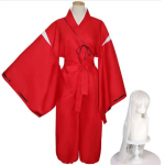 Anime Inuyasha Higurashi Kagome Kikyo Cosplay Kostiumai Kimonai Perukai Batai Rinkiniai Helovynas Moterims Vyrams XL red