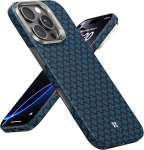 BENKS dėklas iPhone 16 Pro Max, su Magsafe, ArmorAir ArmorGrid Ultra Pagamintas i&scaron; Dupont Kevlar aramidinio pluo&scaron;to, skirtas iPhone 16 Pro Carbon Fiber&iPhone 16 Pro Max mėlyna