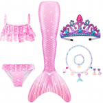 Vaikams Mergaitėms Plaukimo Undinukės Uodega Undinukės Kostiumas Cosplay Vaikų Maudymosi Kostiumas Fantazijos Paplūdimio Bikini Galima Pridėti Perlo Aksesuarus Helovynas 150 pink