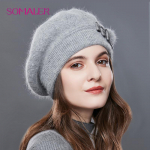 SOMALER ka&scaron;myro spalvos žieminės beretės kepurės moterims megztos vidutinio amžiaus moteri&scaron;kos kepuraitės, papuo&scaron;imas &scaron;one &scaron;viesiai pilka spalva