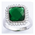 Bague Argent 'Sissi' vert blanc argent&eacute; (rhodi&eacute;) - 15x15 mm