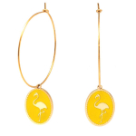 Les Tr&eacute;sors De Lily [Q2484] - Cr&eacute;oles cr&eacute;ateur acier 'Flamant Rose' jaune dor&eacute; - 33 mm- 18x14 mm geltona