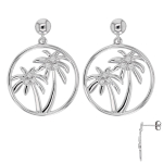 Les Tr&eacute;sors De Lily [Q3329] - Boucles Argent 'Palmiers' blanc argent&eacute; (rhodi&eacute;) - 23x17 mm