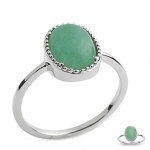 Bague Argent 'Cl&eacute;opatra' vert aventurine argent&eacute; (rhodi&eacute;) - 12x9 mm