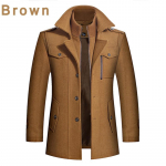 Žieminis paltas vyrams Madingos vyri&scaron;kos striukės Vilnonės vyri&scaron;kos striukės versija su dviguba apykakle &scaron;iltas vilnonis paltas S chaki