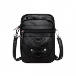 Vintažinės &bdquo;Crossbody&ldquo; telefono piniginė PU odinė pečių krep&scaron;ys, moteri&scaron;kos mini rankinės 13*6*19cm juoda
