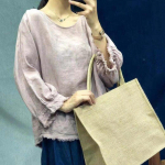 &bdquo;Johnature Autumn Vintage Mori&ldquo; vienspalviai kutai Vintažinio lino moteri&scaron;ki vir&scaron;utiniai palaidiniai mar&scaron;kinėliai su apatine kakleliu One Size violetinė