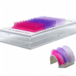Mi&scaron;rios spalvą keičiančios violetinės rožinės raudonos spalvos vienos priaugintos dirbtinės blakstienos 8-15 mm, c/d, 0,07 mm natūralios &scaron;viesos priauginimas, akių makiažas 0.07mm--C--8mm