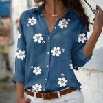 Įprasti laisvi gėlėmis marginti mar&scaron;kinėliai ilgomis rankovėmis moteri&scaron;ki plius dydžio sagomis atvartas Žalia Mėlyna Oversize Palaidinė XL