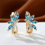 Subtilus žalias akmuo Markizės gėlių žiediniai auskarai moterims Prabangūs aukso spalvos vestuviniai auskarai papuo&scaron;alai