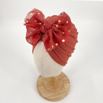 0-24M Blizganti blizgučiai Bowknot indi&scaron;ka turbano kepurė naujagimiui berniukui, mink&scaron;ta medvilnė, elastinga gaubtinė kepurė kūdikių mažylio galvos apdangalas raudona
