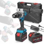 Buitinis 80 Nm daugiafunkcis 21 V elektrinis gręžtuvas, 2 greičių valdymas, 3 darbo režimai, bepakopis greitis 2pcs batteries EU Plug įvairiaspalvis