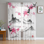 Japoni&scaron;kas peizažas su Sakura permatomo lango užuolaidos svetainei miegamojo Voile tiulio užuolaidos Audinio užuolaidos virtuvei 135W x 160H(cm)x2