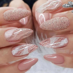 24 vnt / rinkinys Quick Nails Pink Glitter netikrų nagų lipdukas Ne&scaron;iojami vandeniui atsparūs manikiūrai baigti nagai