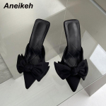 &bdquo;Aneikeh Fashion&ldquo; smailianosiai smailiai kulniukai &bdquo;Slingbacks&ldquo; moterims NAUJIENA Sweet Butterfly-Knot Seklus plonakulnis, paslydimas Mules Batai Vakarėlis 37 juoda