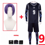 Anime &bdquo;Blue Lock Reo Mikage&ldquo; kostiumo juodas Džersio futbolo bodis su kombinezonu Helovino kalėdinės vakarėlio drabužiai L-(Suit+Wig)