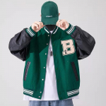 IELGY hip-hop beisbolo uniformos striukė vyri&scaron;ka gatvės laisvai PU odos siūlėmis XXL žalia