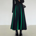 Laisvalaikio sijonas moteri&scaron;kas 2023 m. rudens/žiemos dvigubas storas mažas minios spalvų derinys megztas pussijonas A linijos megztas skėtinis sijonas