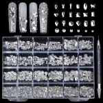 24 tinklelis/dėžutė Nail Deimantinis papuo&scaron;alų rinkinys, skirtas nagų dailės dekoracijoms Nail Flat Bottom Drill Nail Art Kalnų kri&scaron;tolas ir apdaila balta