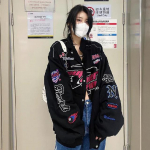 Amerikieti&scaron;ko stiliaus lenktynių kostiumas, pastorintas beisbolo kostiumas, moteri&scaron;kas retro stiliaus pikanti&scaron;kas mergaičių sprogstamasis gatvės spaudos striukė Motociklo striukė