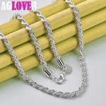 925 sterlingų sidabro 16/18/20/22/24 colio 4 mm susuktos virvės grandinės karoliai papuo&scaron;alai 50cm