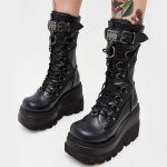 Gothic Style Platform Vidurio blauzdos batai Didelio dydžio Patogūs žieminiai batai Motociklininkams 37 juoda