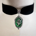 Gothic Punk Rose pakabukas Velvet Black Choker trumpas karoliai, vintažinio stiliaus kaklo papuo&scaron;imas žalia