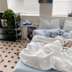 &Scaron;iaurieti&scaron;ko stiliaus japoni&scaron;ko stiliaus nespausdinta languota keturių dalių patalynė ir antklodės užvalkalas, skalbtas medvilninis &scaron;epečiu padengtas trijų dalių komplektas 1.2m bed sheet 3pcs