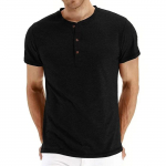 Nauji vyri&scaron;ki mar&scaron;kinėliai Henry Neck Fashion Design Slim Fit Solid mar&scaron;kinėliai Vyri&scaron;ki mar&scaron;kinėliai trumpomis rankovėmis vyri&scaron;ki mar&scaron;kinėliai XL juoda