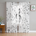 Muzikos natų fono tiulio užuolaidos svetainei, miegamajam, langui, permatomos užuolaidos, virtuvės balkono voilo užuolaidos 135W x 160H(cm)