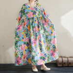 Trumpomis rankovėmis Didelio dydžio medvilninės vintažinės gėlėtos naujos suknelės moterims, laisvalaikio laisvos ilgos vasaros