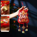 Kinų Naujųjų metų dekoracijos pakabukas kabantis Feng&scaron;ui su varpeliais vėjo varpeliai pavasario festivalis 15.5cmx36cm_Awakening Lion