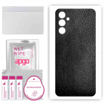 apgo Protective Skin Sticker for the back compatible with Samsung Galaxy A14, Wrap Film, Foil, Vinyl - Pattern Black Leather