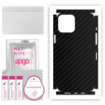 Apgo apsauginis odos lipdukas nugarai ir &scaron;onams, suderinamas su Apple iPhone 12 Pro Max, pilna apvyniojama plėvele, folija, vinilu &ndash; anglies juodos spalvos ra&scaron;tas