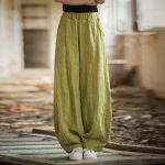 Vasarinė medvilnė ir linas Bloomers Meditacija elastinis juosmuo Didelio dydžio laisvos kelnės Moteri&scaron;kos laisvalaikio kelnės